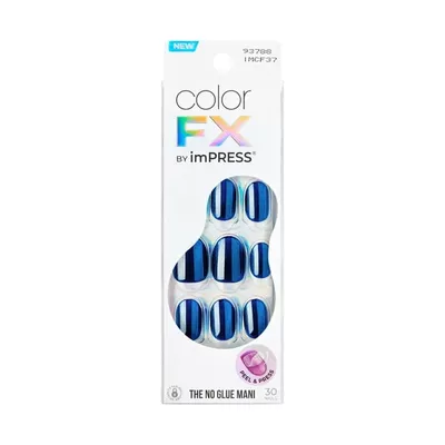Kiss imPRESS Color FX  Short Oval Press-on Nails, Blue, 30 Pieces