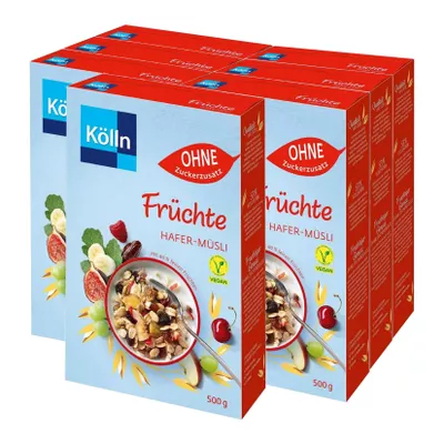 Kölln Knusper Früchte ohne Zucker Müsli 500 g, 7er Pack