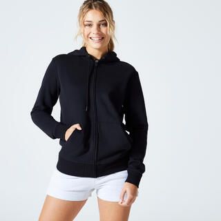 DOMYOS Felpa donna palestra 500 con zip pesante nera
