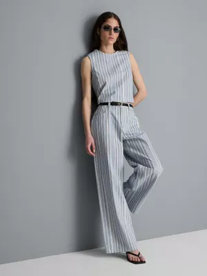 Top corto en denim de algodón con raya diplomática