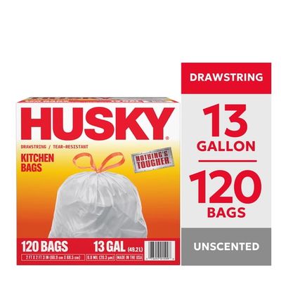 Husky 13 Gallon Tall Kitchen Drawstring Bags, 120 Bags