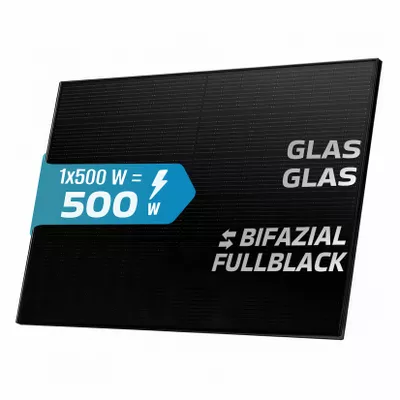 SUNNIVA® Solarmodul 500 W FULL BLACK Bifazial Glas/Glas PV Modul Solarpanel - PMax 500W Bifacial N-Type, für Balkonkraftwerk oder PV Solar Anlage