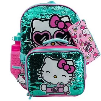 Hello Kitty 5 pc Backpack Set With Water Bottle & Lunch Bag