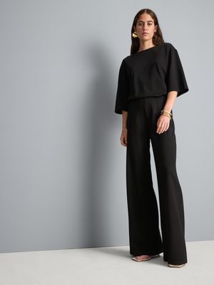 Pantalones de punto plisados de pernera ancha
