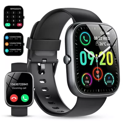 Smart Watch Fits for Android and iPhone, IP68 Waterproof Smartwatch for Women Men 100+ Sports Modes 1.91-inch Fitness Tracker, Smart Watch with Bluetooth Call(Answer/Make Calls), for Gift Black