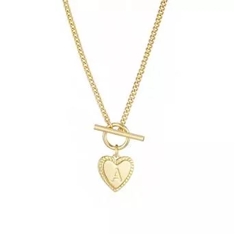 Adornia 14k Gold Plated Heart Initial Toggle Necklace