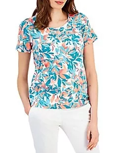 Foliage-Print Short-Sleeve Top