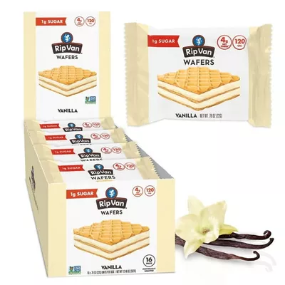 Rip Van Vanilla Keto Wafer Cookies, Non-GMO, Vegan, Low-Sugar (2g), Low-Carb, Baked Snack, 16 Count
