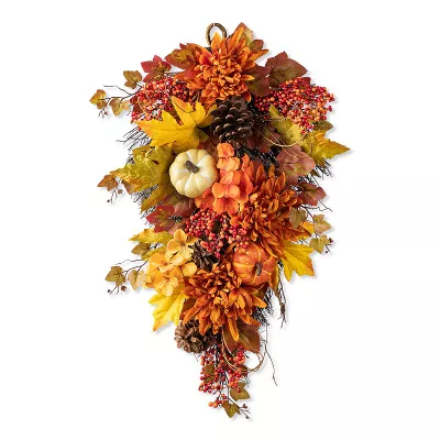 Glitzhome 27'' Artificial Autumn Fall Harvest Decorative Teardrop Hanging Swag