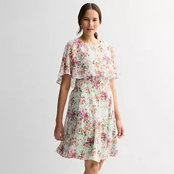 Women's Maison Tara Floral Print Chiffon Capelet Fit & Flare Dress