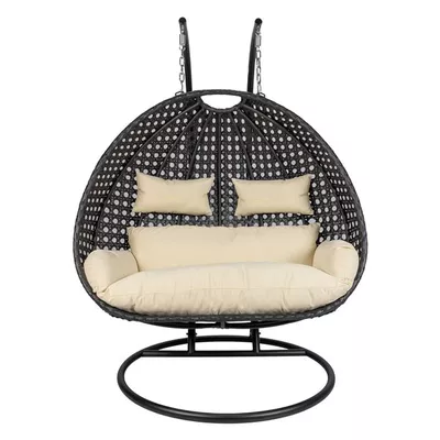 Polyrattan-Hängesessel Twin, schwarz mit schwarzen Kissen