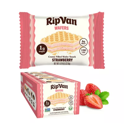 Rip Van Strawberry Keto Wafer Cookies - Baked Snacks Vegan - Non GMO, Low Sugar - 16 Count