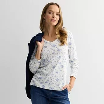 Women's Croft & Barrow® Essential Long Sleeve V-Neck Tee