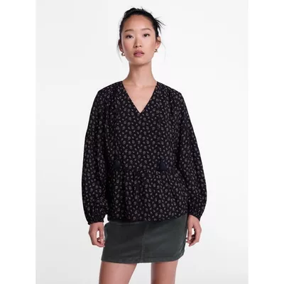 Scenario Women's and Women's Plus Gathered Yoke Blouse with Long Sleeves, Sizes XS-4X