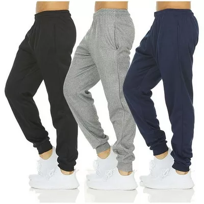 DARESAY [3-Pack] Men's Tech Fleece Joggers Dry Fit Performance Sweatpants (Up To Size 3XL)