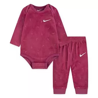 Newborn Baby Nike Velour Long Sleeve Bodysuit and Sweatpants 2 pc Set