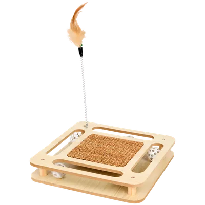 Škrabadlo pro kočky s hračkou a pírkem