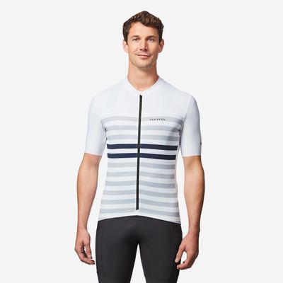 Radtrikot Rennrad kurzarm Sommer Slimfit Endurance 2 Herren Weiß/Blau