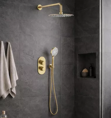 CONJUNTO DE DUCHA EMPOTRADO TERMOSTATICO RONDO PVD ORO