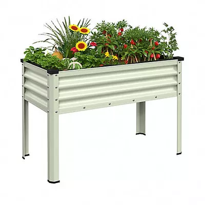 Veikous 48 x 24 x 32in. Galvanized Steel Raised Garden Bed with Liner and Drainage Function, Light Green
