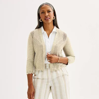 Women's Croft & Barrow® Open Front Pointelle Cardigan