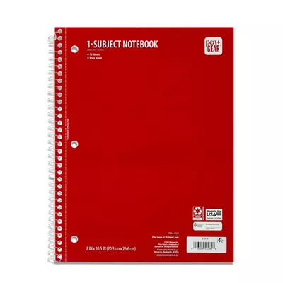 Pen+Gear Wide Rule 1 Subject Notebook, 8” x 10.5”, Red, 70 Sheets, New