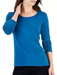 Petite Long-Sleeve Scoopneck Cotton T-Shirt