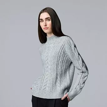 Women's Simply Vera Vera Wang Braided-Front Mockneck Sweater