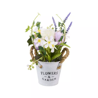 Faux Flowers In Blooms Tin