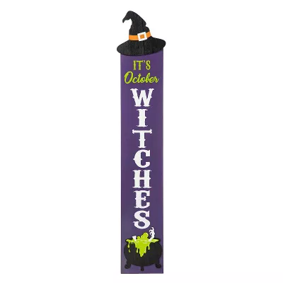 Glitzhome 48"h Halloween Wood Witch Hat Porch Decor, “It’s October Witches” Hanging Wall Decor