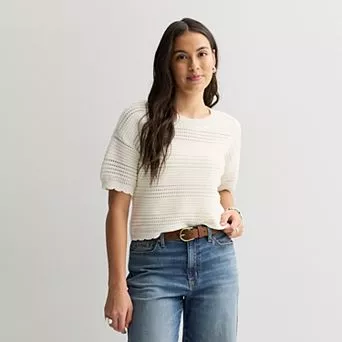 Juniors' Pink Republic Openwork Sweater Top