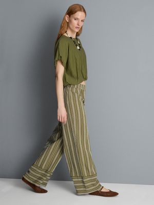 Pantalones de pernera ancha texturizados a rayas
