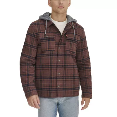 Men's Levi's® Plaid Fleece Hooded Shirt Jacket