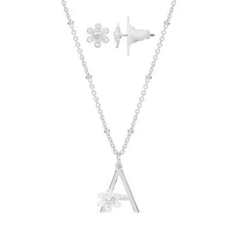 LC Lauren Conrad Initial Floral Filigree Necklace & Post Earring Set