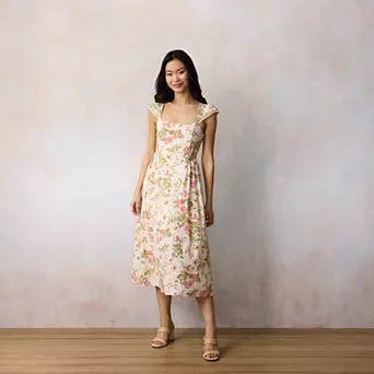 Petite LC Lauren Conrad Square Neck Cap Sleeve Midi Dress