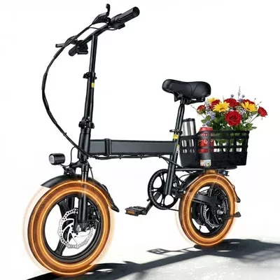 BroPath Electric Bike for Adults, Ebike, Electric Bicycle with 576WH Battery,14" Folding Ebike, 21MPH,20+ Miles(MAX),350W Motor,Multi-Shock Absorption,Commuting Mini E Bikes with Baskets,UL2849