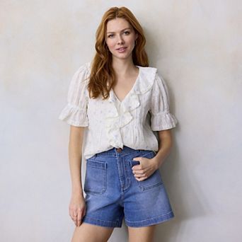 Women's LC Lauren Conrad Ruffle Front Blouse With Tucks