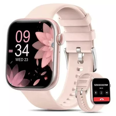 Mingdaln 1.85-inch Men Womens Smartwatch,with Bluetooth Answer/Make Calls/120+Sports Modes/10 Days Standby, rugged IP68 Waterproof Fitness Tracker Fits for Android Iphone Devices, perfect gift（Pink）