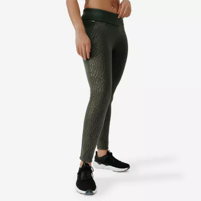 KALENJI Lauftights lang Damen - Warm+ khaki mit Motiv