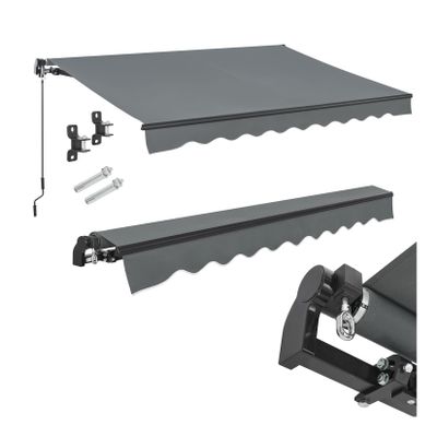 Juskys Markise 250 x 200 cm für Terrasse & Balkon - mit Kurbel & Halterung - Gelenkarmmarkise Grau