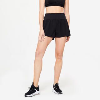 DOMYOS Pantaloncini 2 in 1 donna 120 vita alta neri