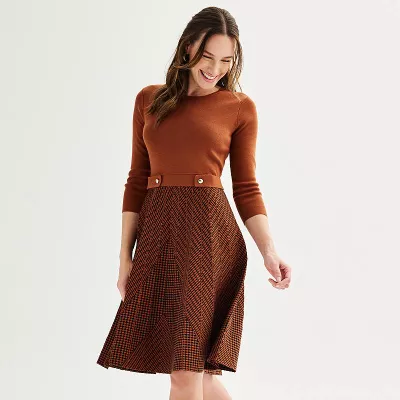 Women's London Times Pleated Fit & Flare Sweater Dress