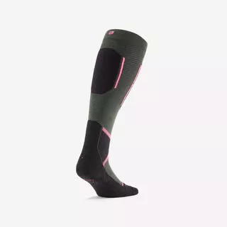 Calze sci lana 500 WOOL kaki e rosa