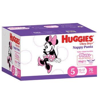 Huggies Girls Ultra Dry Nappy Pants Plus Size 5 Walker (12-17kg) 76 Nappies
