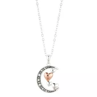 Brilliance Crystal Two-Tone Moon & Hearts Necklace