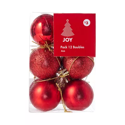 Christmas Baubles Red 4cm 12pk