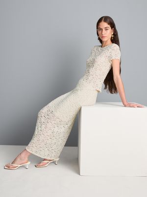 Falda midi de encaje con textura en mezcla de algodón