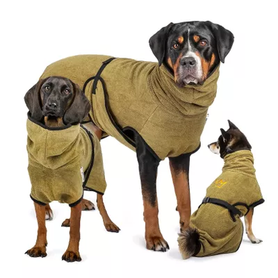 Rudelkönig Hundebademantel Größe S in Khaki Hund Bademantel Baumwolle saugstark schnelltrocknend weich waschbar