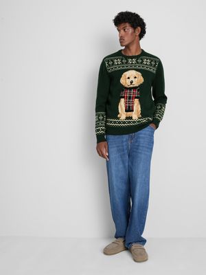 Jersey navideño familiar con perrito para hombre
