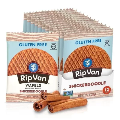 Rip Van Gluten-Free Snickerdoodle Stroopwafels, Low Sugar, Non-GMO, 12 Count